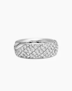 Sculpted Cable Band Ring Sterling Silver with Diamonds, 7.5mm