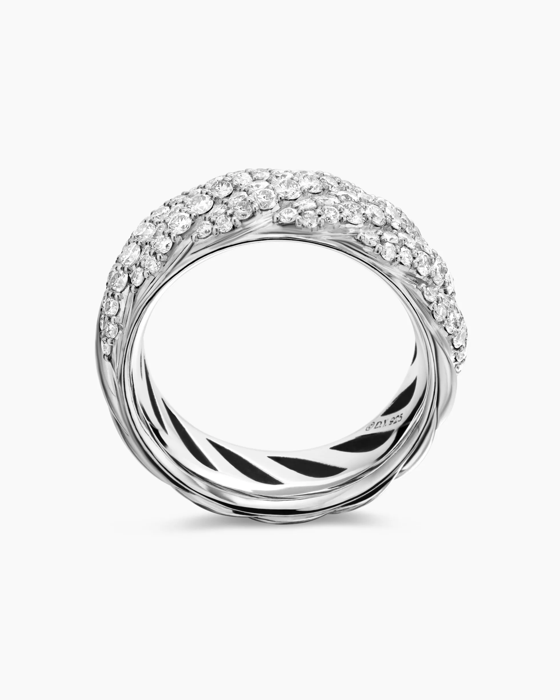 Sculpted Cable Band Ring Sterling Silver with Diamonds, 7.5mm