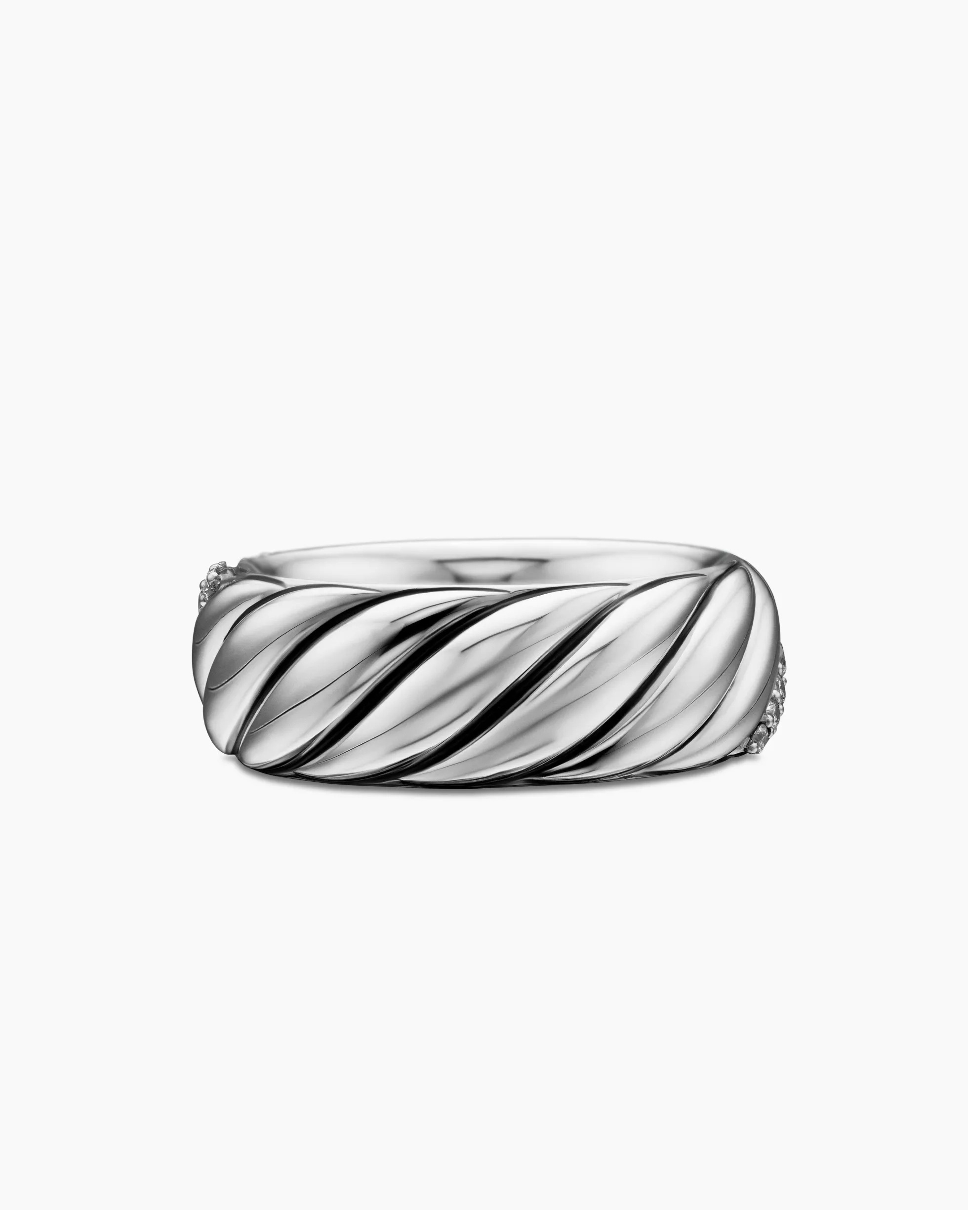 Sculpted Cable Band Ring Sterling Silver with Diamonds, 7.5mm