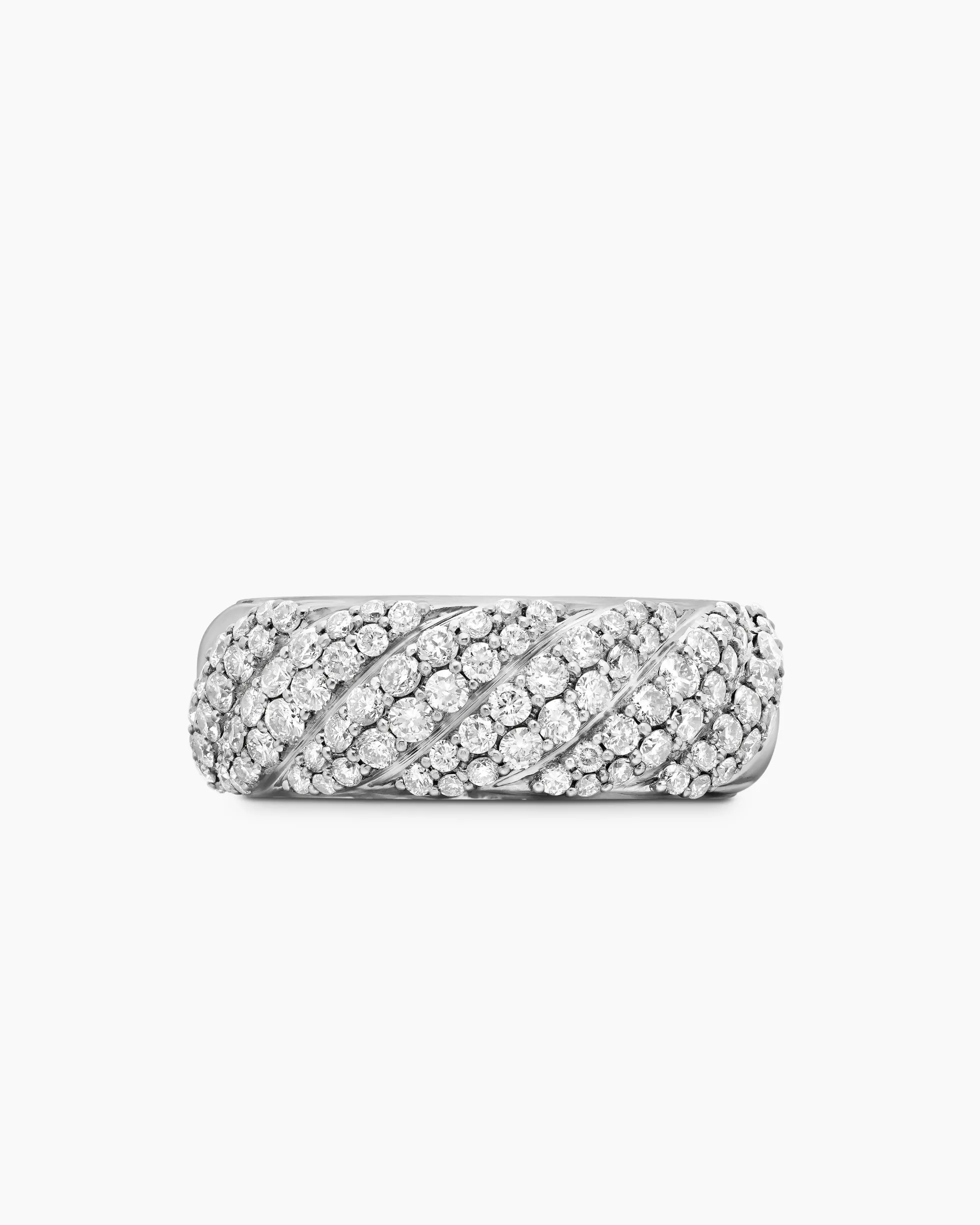 Sculpted Cable Band Ring Sterling Silver with Diamonds, 7.5mm
