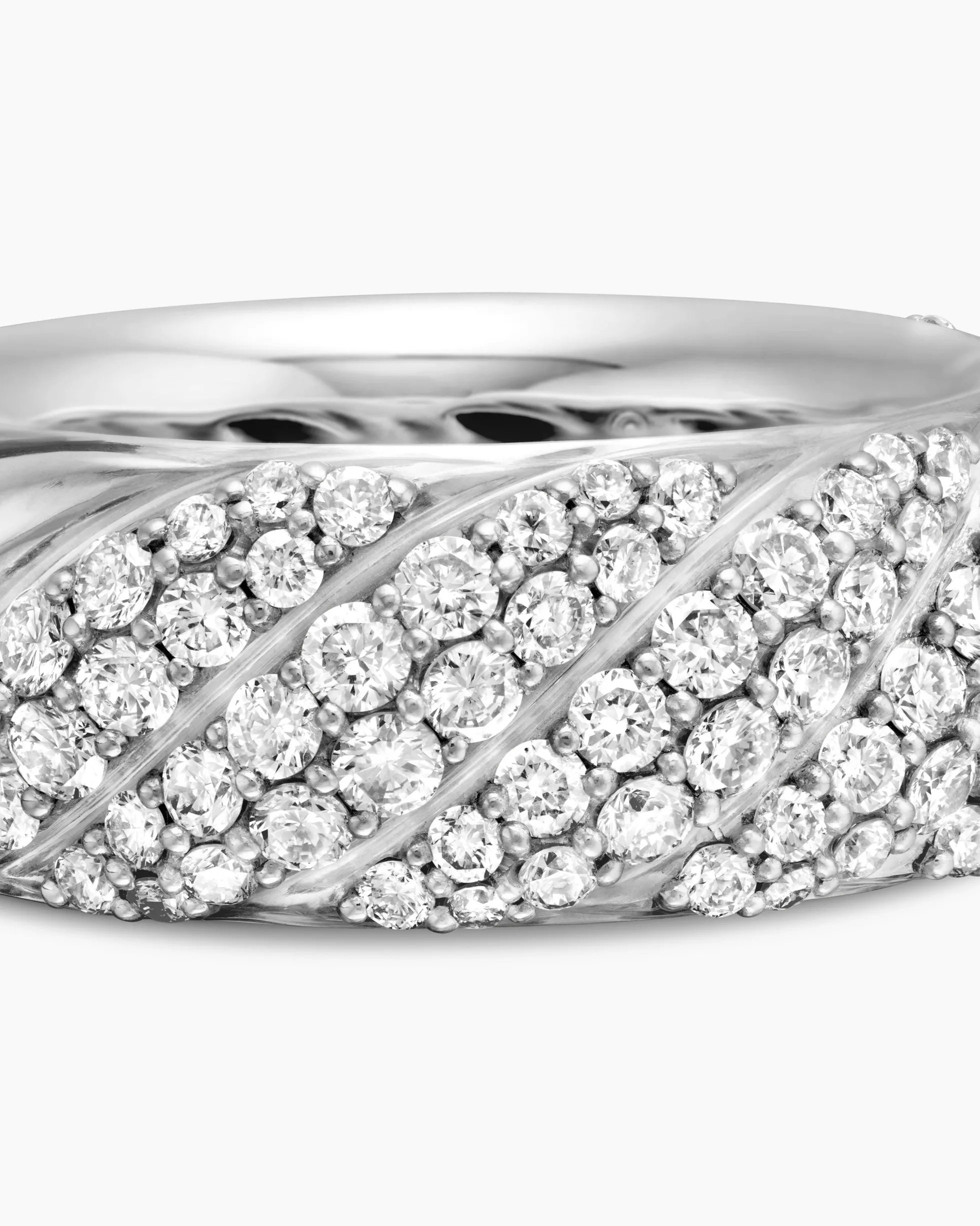 Sculpted Cable Band Ring Sterling Silver with Diamonds, 7.5mm