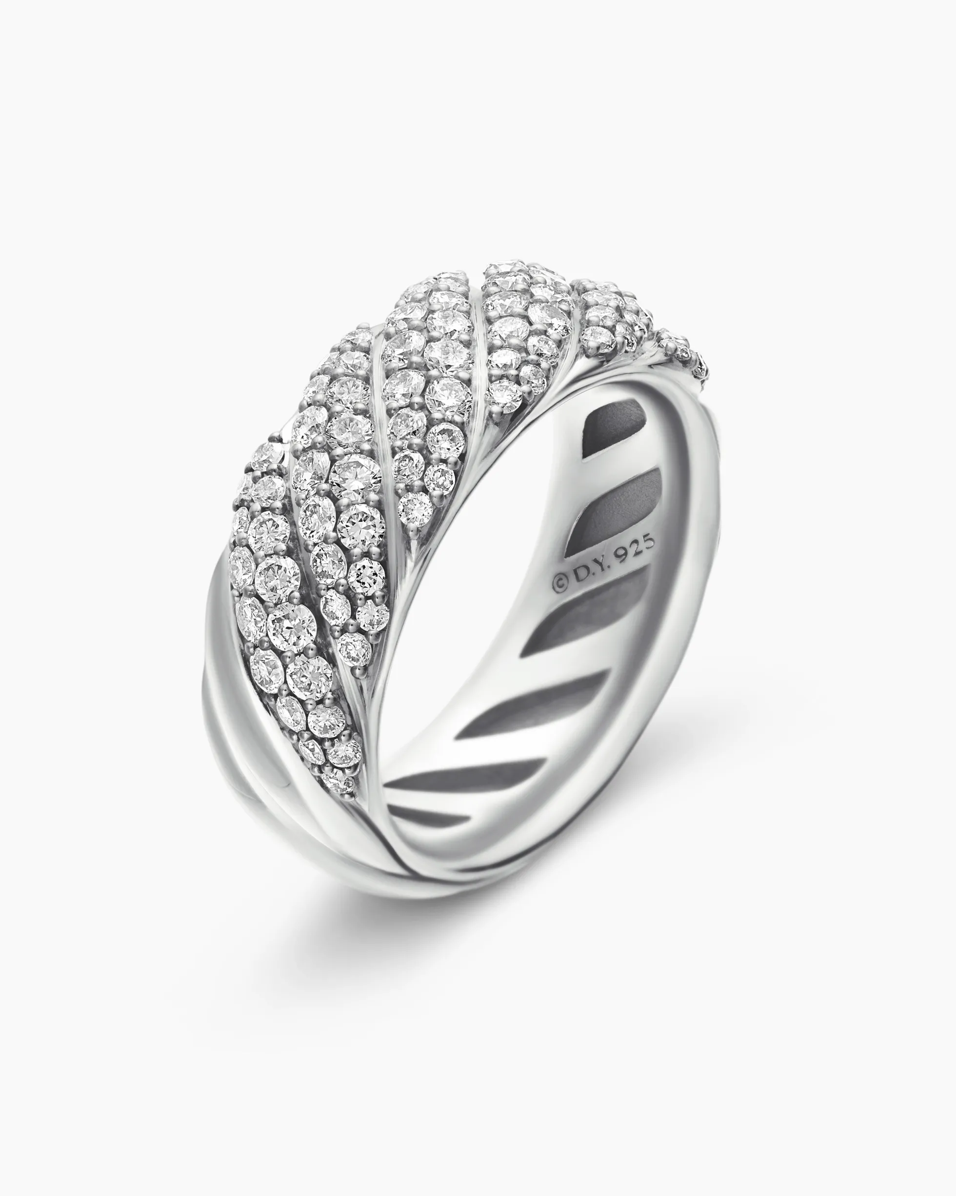 Sculpted Cable Band Ring Sterling Silver with Diamonds, 7.5mm