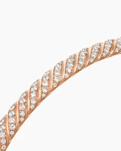 Sculpted Cable Bangle Bracelet 18K Rose Gold with Diamonds, 4.6mm