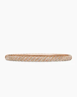 Sculpted Cable Bangle Bracelet 18K Rose Gold with Diamonds, 4.6mm