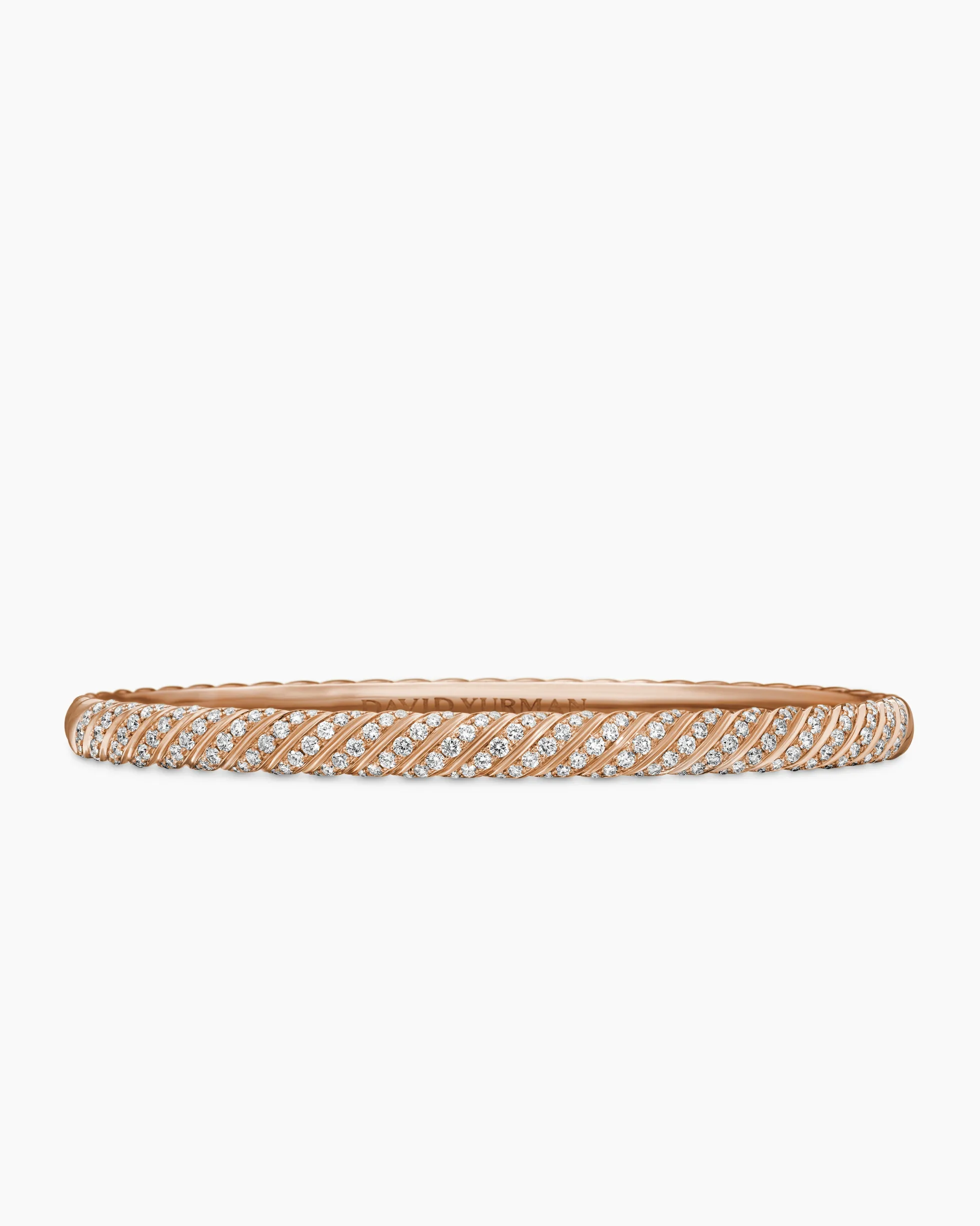 Sculpted Cable Bangle Bracelet 18K Rose Gold with Diamonds, 4.6mm