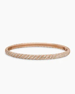 Sculpted Cable Bangle Bracelet 18K Rose Gold with Diamonds, 4.6mm