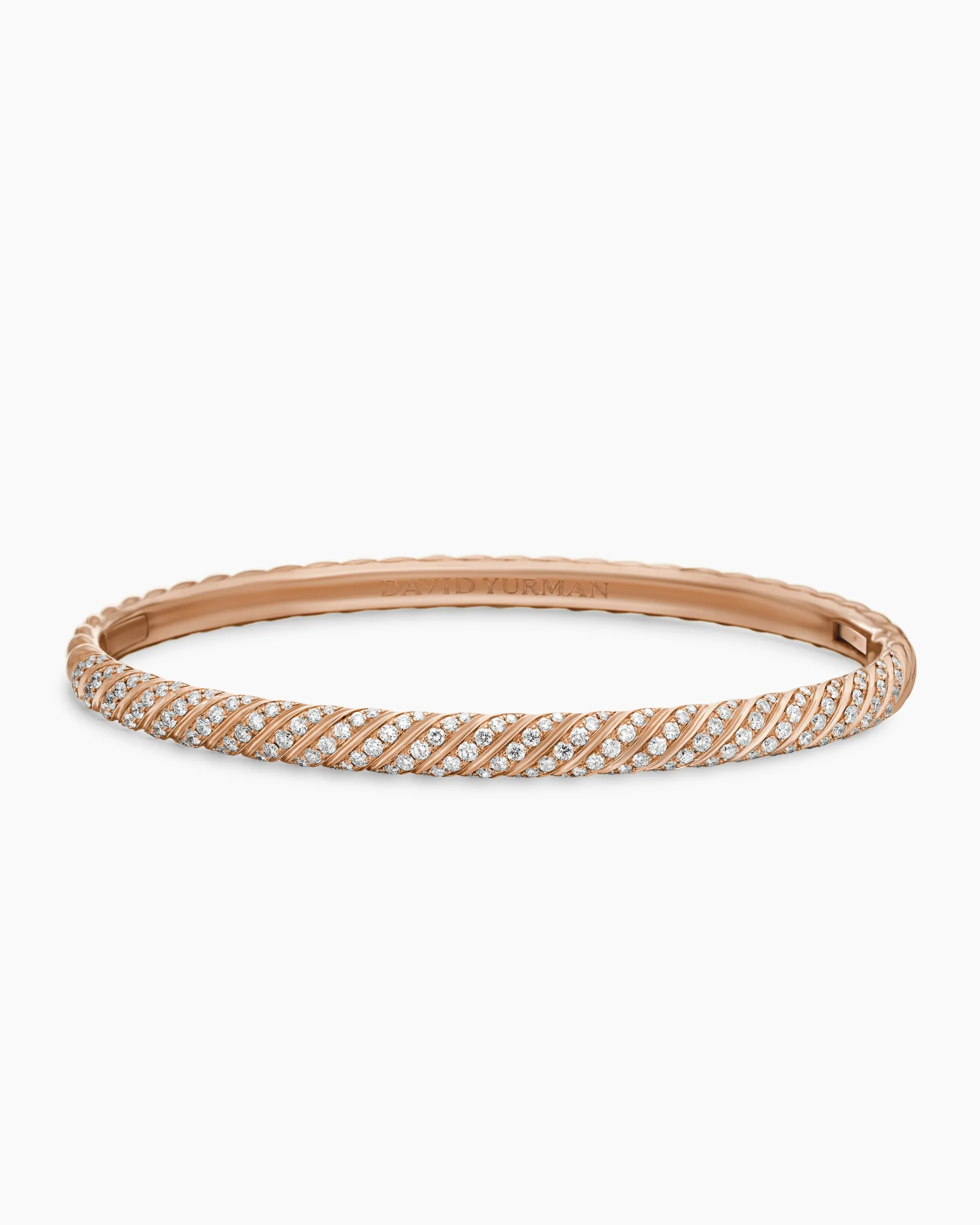 Sculpted Cable Bangle Bracelet 18K Rose Gold with Diamonds, 4.6mm