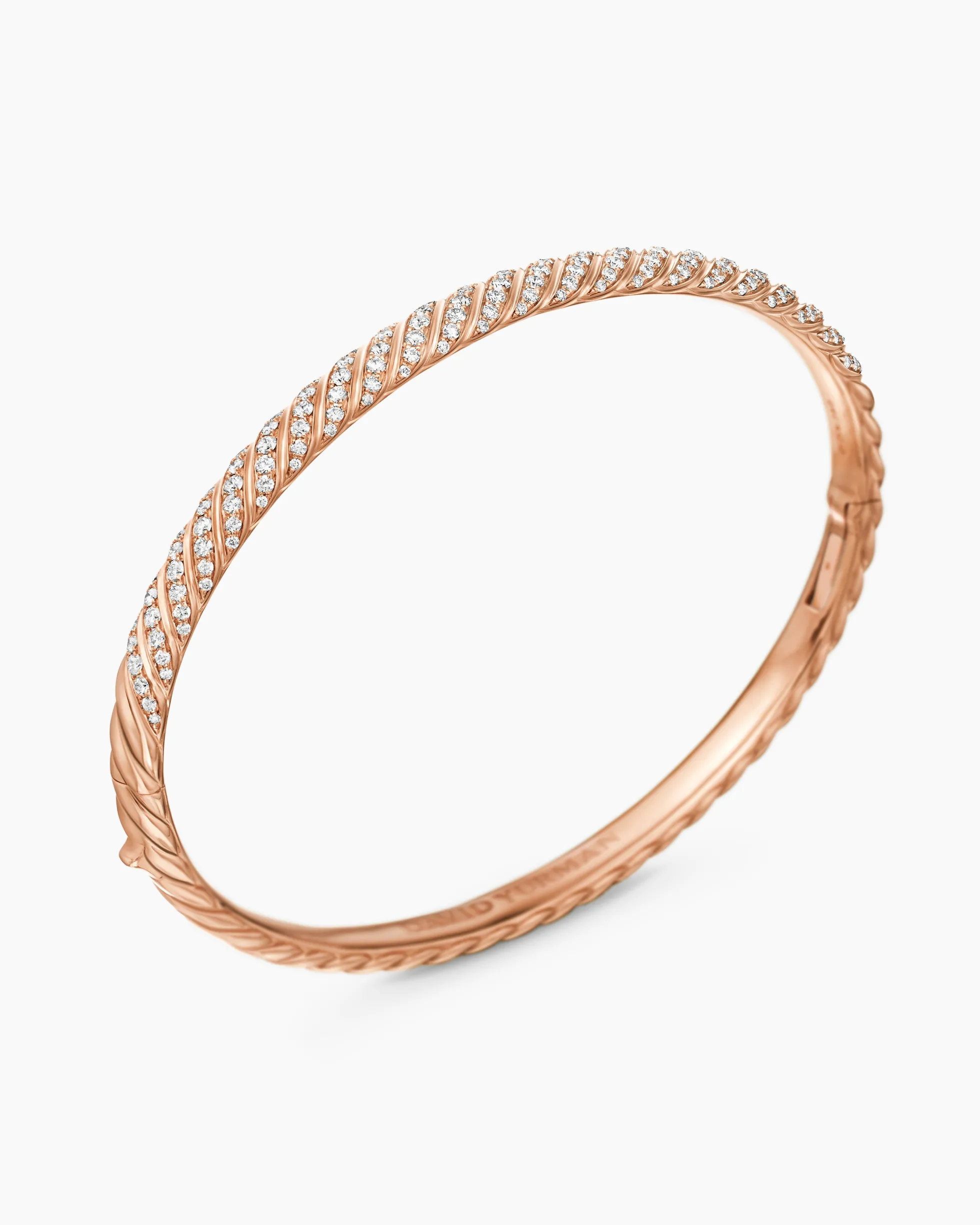 Sculpted Cable Bangle Bracelet 18K Rose Gold with Diamonds, 4.6mm