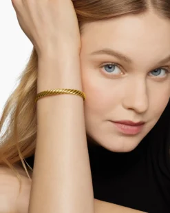 Sculpted Cable Bangle Bracelet 18K Yellow Gold, 6.2mm