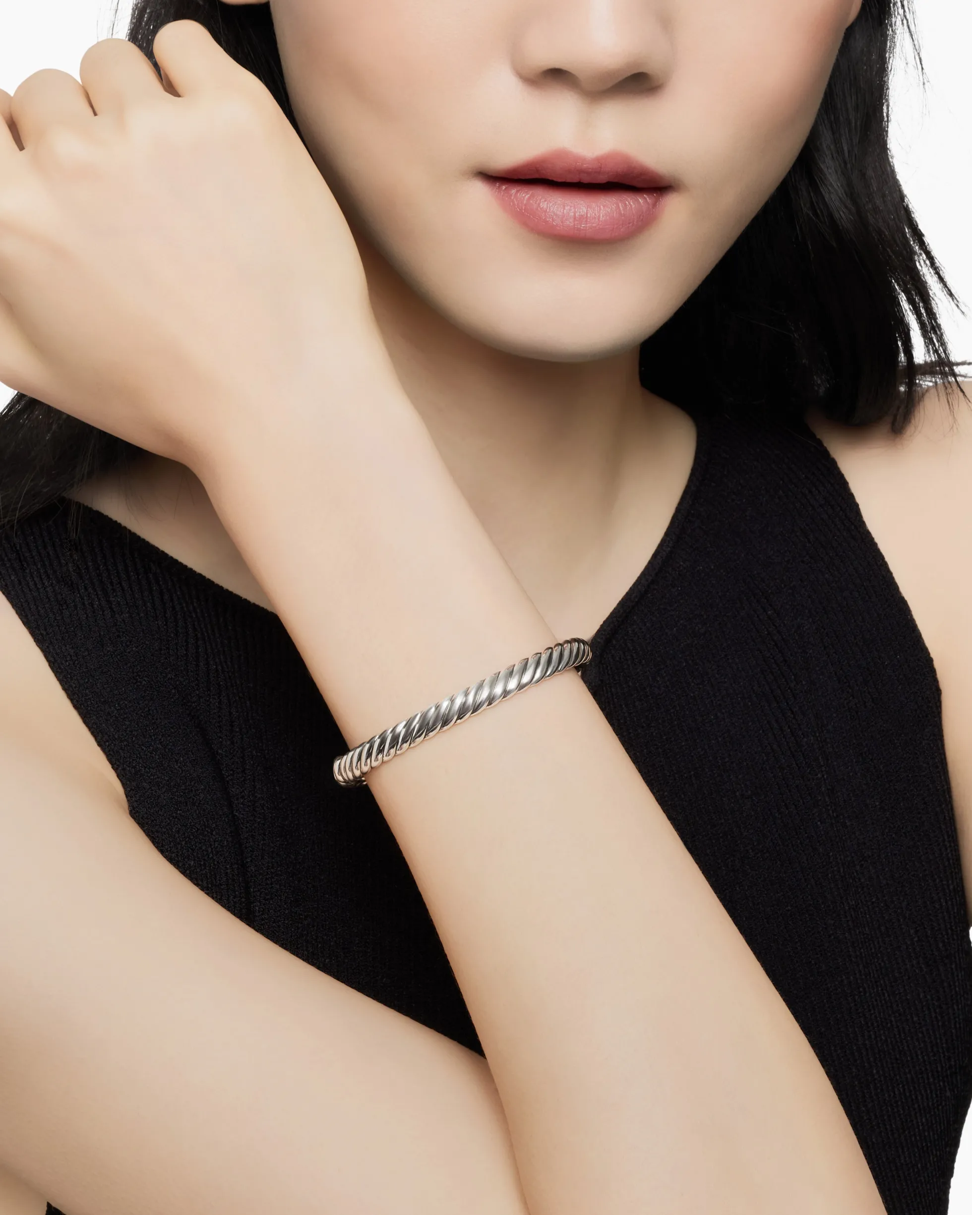 Sculpted Cable Bangle Bracelet Sterling Silver, 7mm