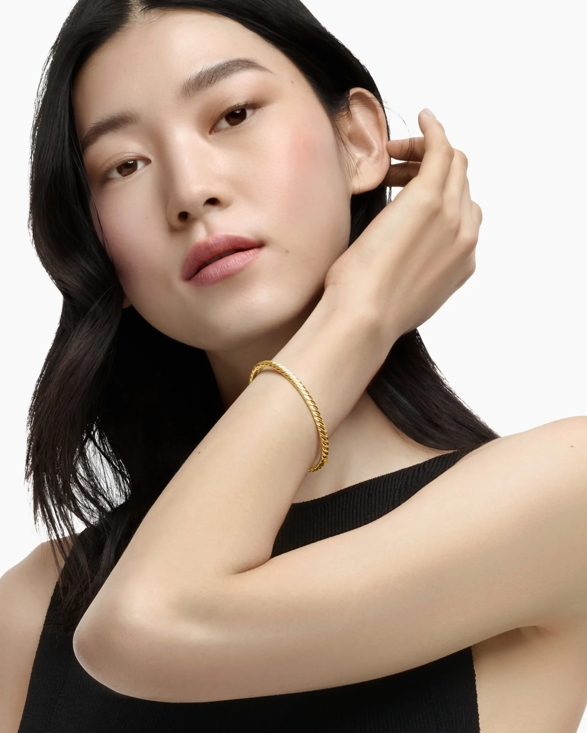 Sculpted Cable Bangle Bracelet 18K Yellow Gold, 4.6mm