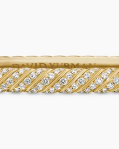 Sculpted Cable Bangle Bracelet 18K Yellow Gold with Diamonds, 4.6mm