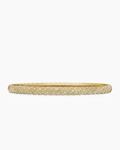 Sculpted Cable Bangle Bracelet 18K Yellow Gold with Diamonds, 4.6mm