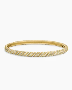 Sculpted Cable Bangle Bracelet 18K Yellow Gold with Diamonds, 4.6mm