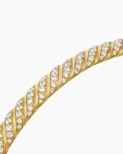 Sculpted Cable Bangle Bracelet 18K Yellow Gold with Diamonds, 4.6mm