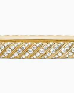 Sculpted Cable Bangle Bracelet 18K Yellow Gold with Diamonds, 6.2mm