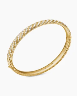 Sculpted Cable Bangle Bracelet 18K Yellow Gold with Diamonds, 6.2mm