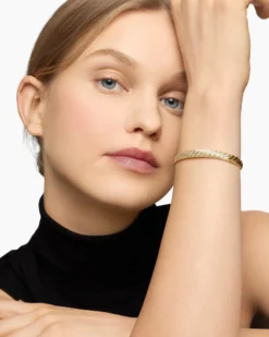 Sculpted Cable Bangle Bracelet 18K Yellow Gold with Diamonds, 6.2mm