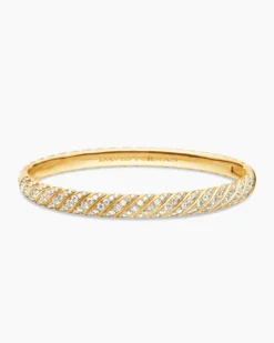 Sculpted Cable Bangle Bracelet 18K Yellow Gold with Diamonds, 6.2mm