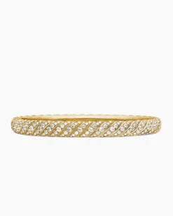 Sculpted Cable Bangle Bracelet 18K Yellow Gold with Diamonds, 6.2mm