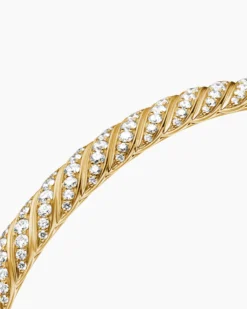 Sculpted Cable Bangle Bracelet 18K Yellow Gold with Diamonds, 6.2mm