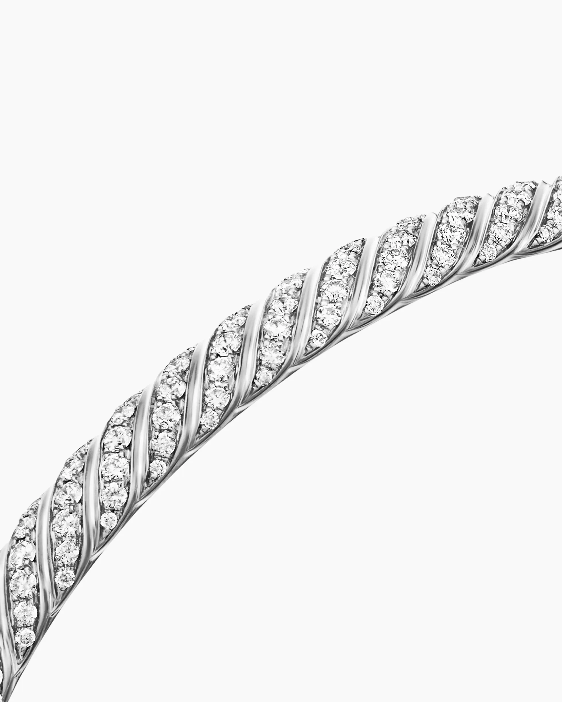 Sculpted Cable Bangle Bracelet 18K White Gold with Diamonds, 6.2mm