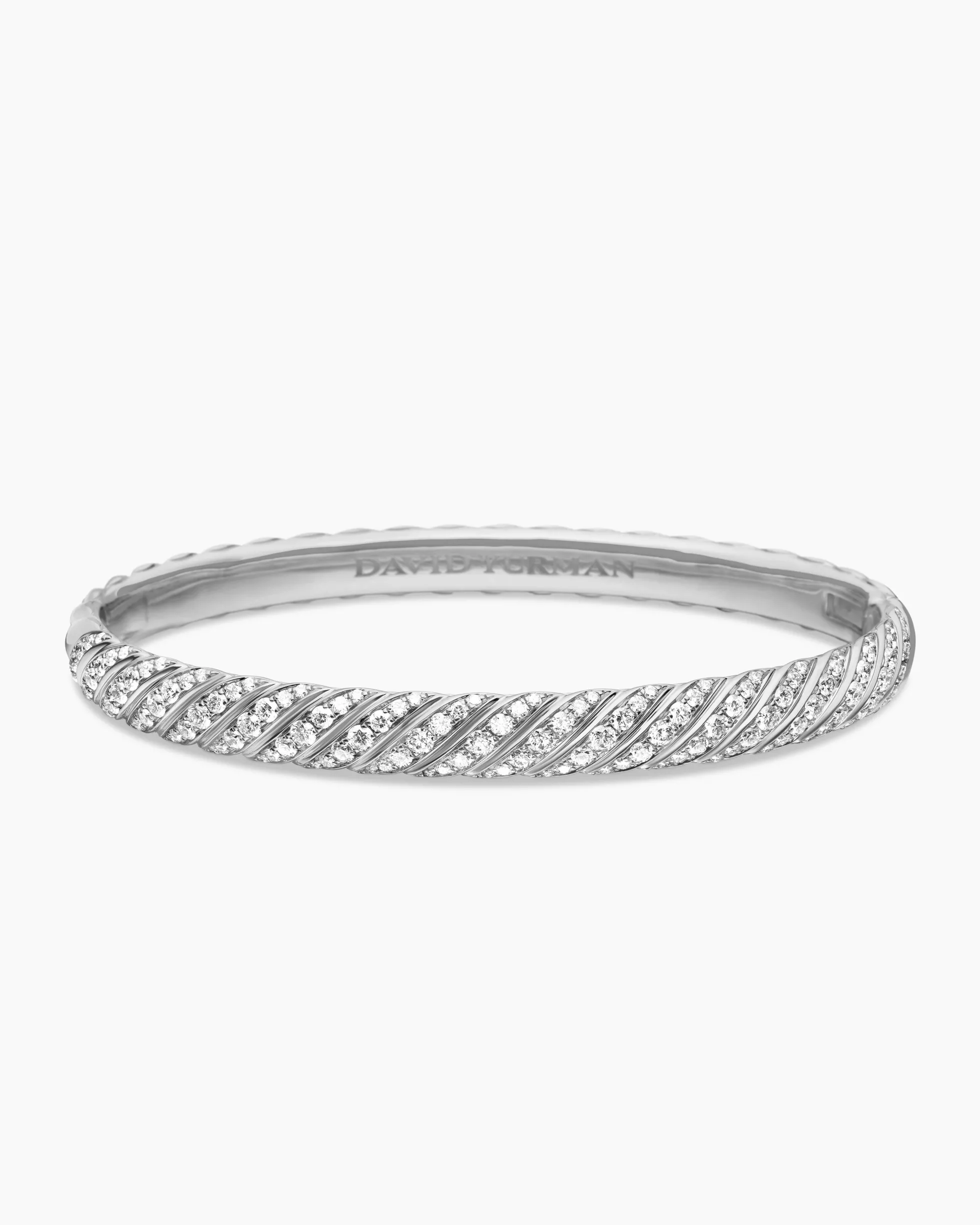 Sculpted Cable Bangle Bracelet 18K White Gold with Diamonds, 6.2mm