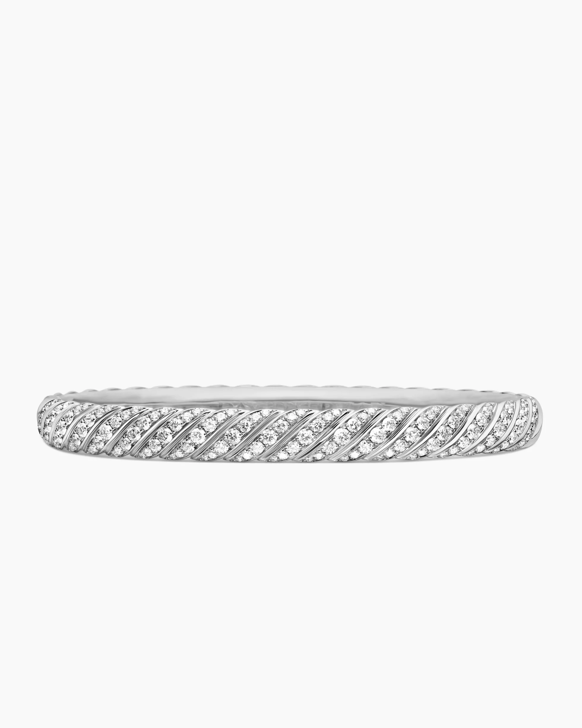 Sculpted Cable Bangle Bracelet 18K White Gold with Diamonds, 6.2mm