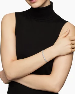 Sculpted Cable Bangle Bracelet 18K White Gold with Diamonds, 6.2mm