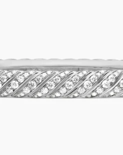 Sculpted Cable Bangle Bracelet 18K White Gold with Diamonds, 6.2mm
