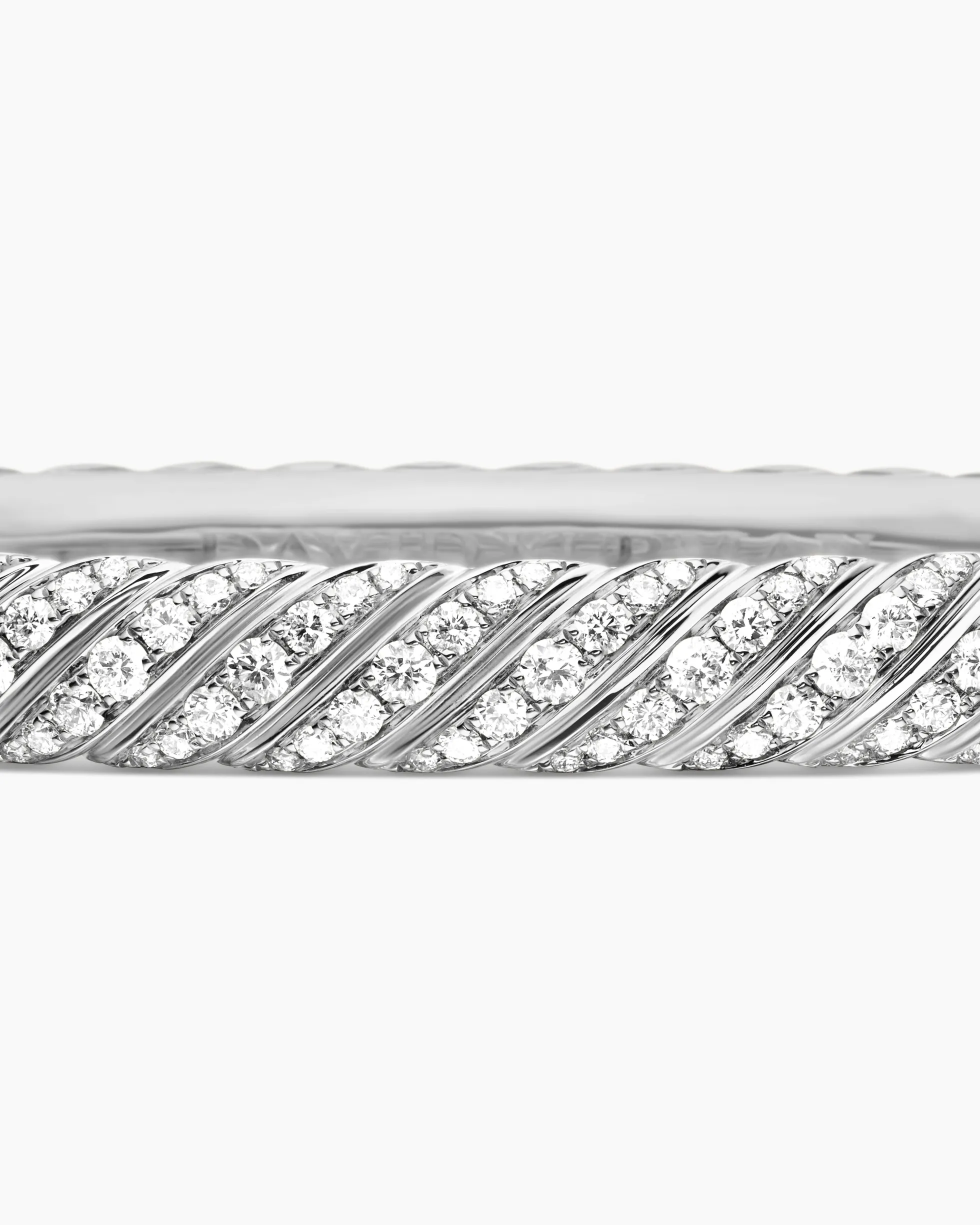 Sculpted Cable Bangle Bracelet 18K White Gold with Diamonds, 6.2mm