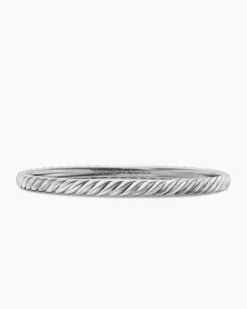 Sculpted Cable Bangle Bracelet 18K White Gold, 4.6mm