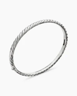 Sculpted Cable Bangle Bracelet 18K White Gold, 4.6mm