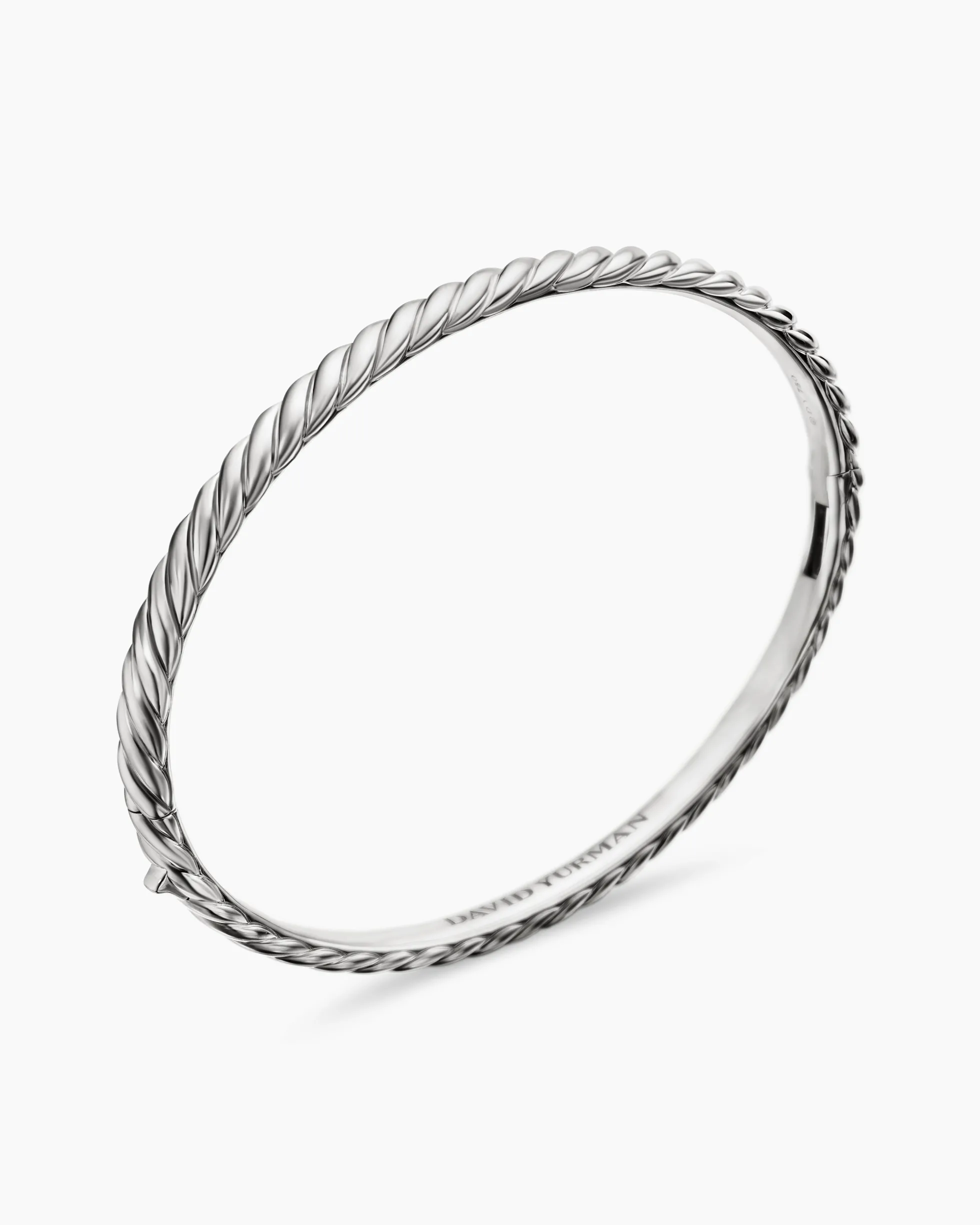 Sculpted Cable Bangle Bracelet 18K White Gold, 4.6mm