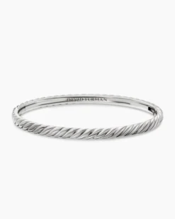 Sculpted Cable Bangle Bracelet 18K White Gold, 4.6mm