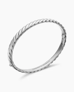 Sculpted Cable Bangle Bracelet 18K White Gold, 6.2mm