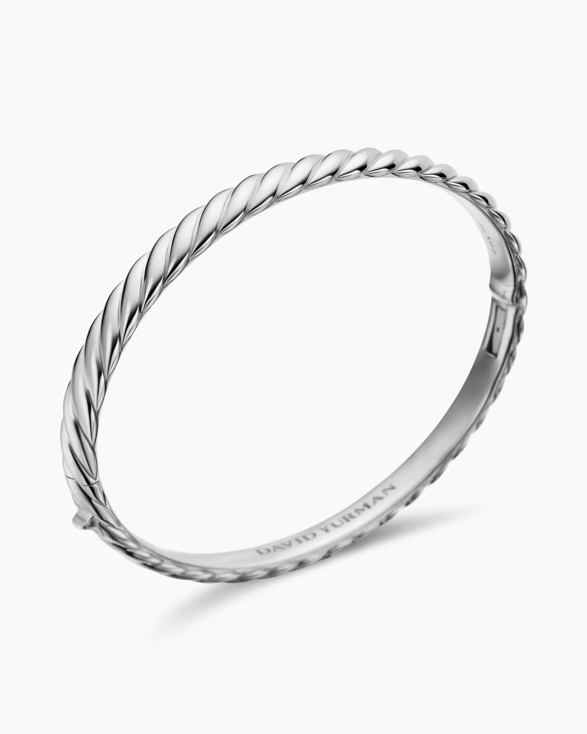 Sculpted Cable Bangle Bracelet 18K White Gold, 6.2mm