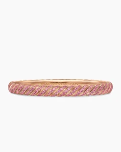 Sculpted Cable Bangle Bracelet 18K Rose Gold with Pink Sapphires, 6.2mm