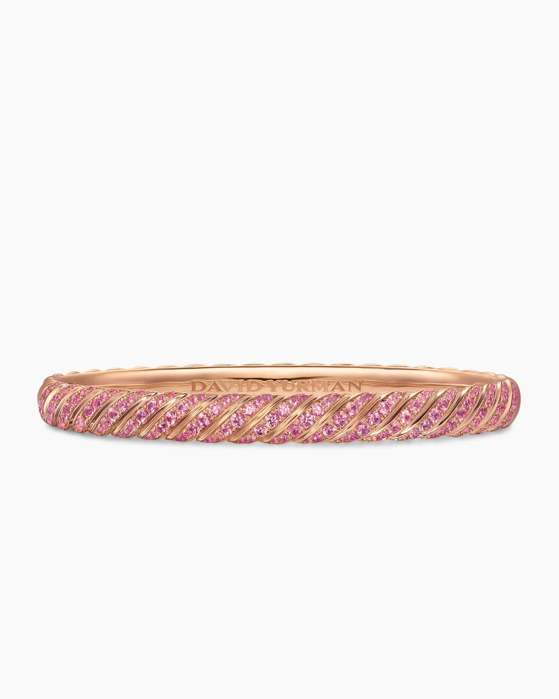 Sculpted Cable Bangle Bracelet 18K Rose Gold with Pink Sapphires, 6.2mm