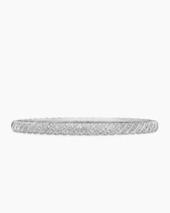 Sculpted Cable Bangle Bracelet 18K White Gold with Diamonds, 4.6mm