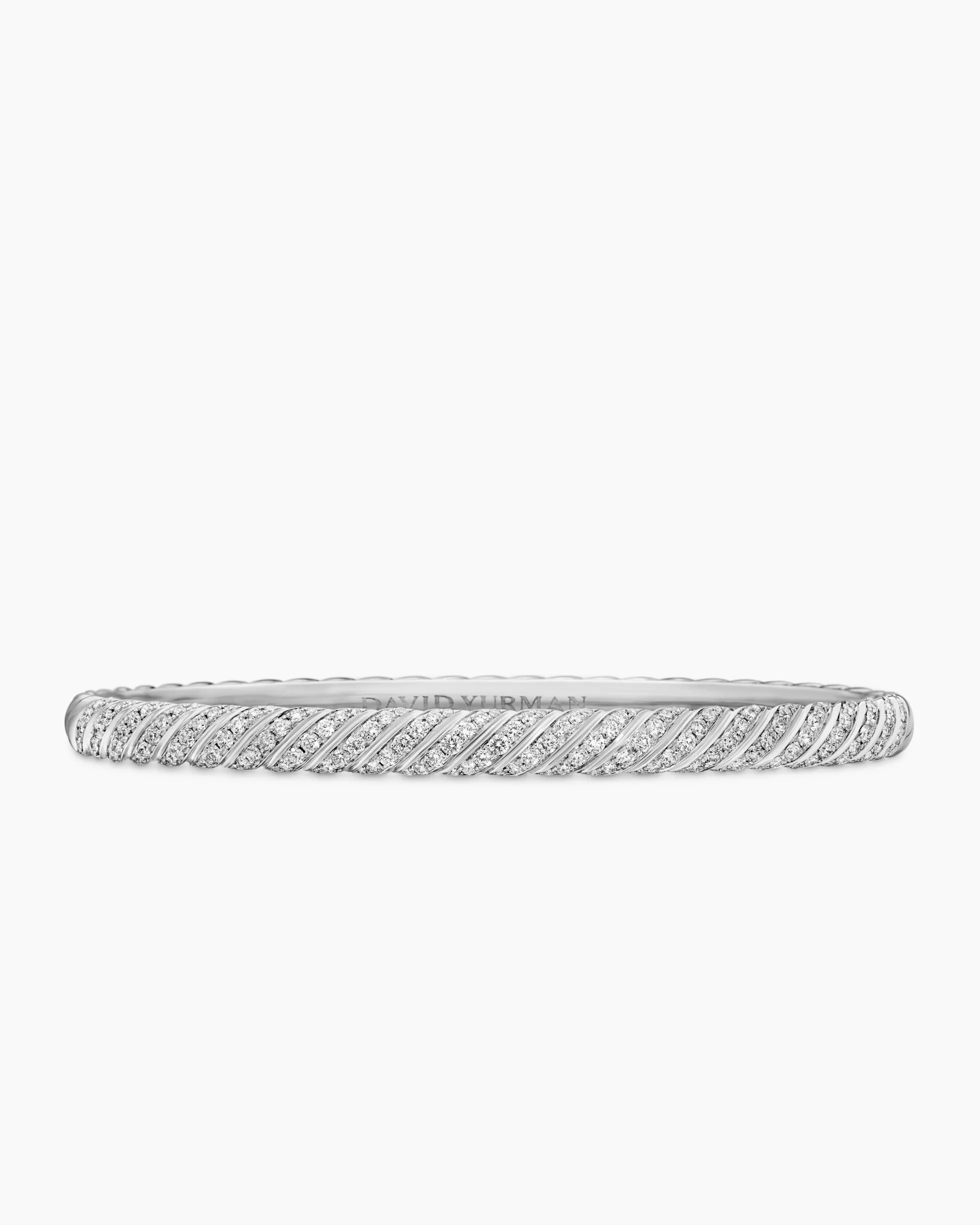 Sculpted Cable Bangle Bracelet 18K White Gold with Diamonds, 4.6mm