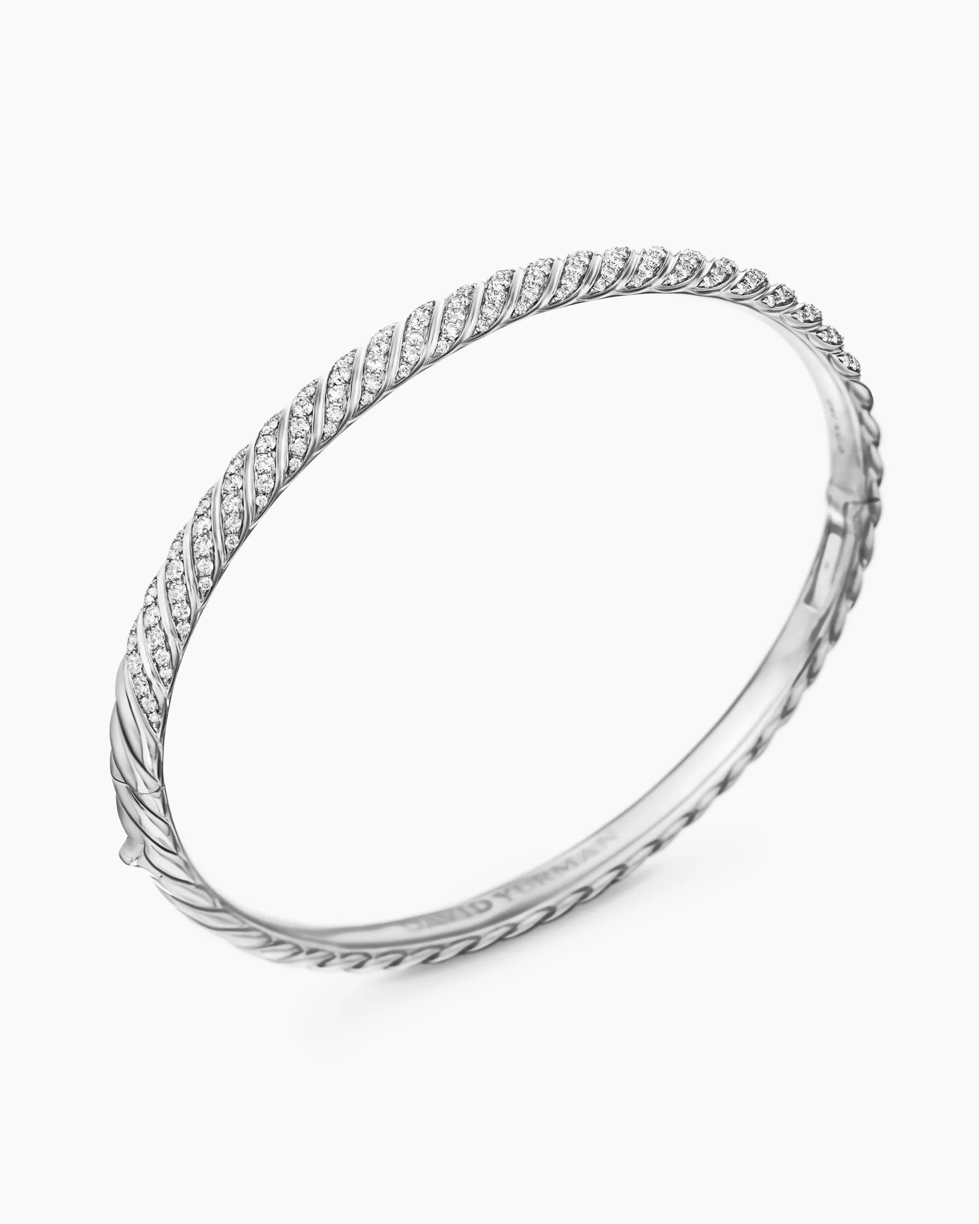 Sculpted Cable Bangle Bracelet 18K White Gold with Diamonds, 4.6mm