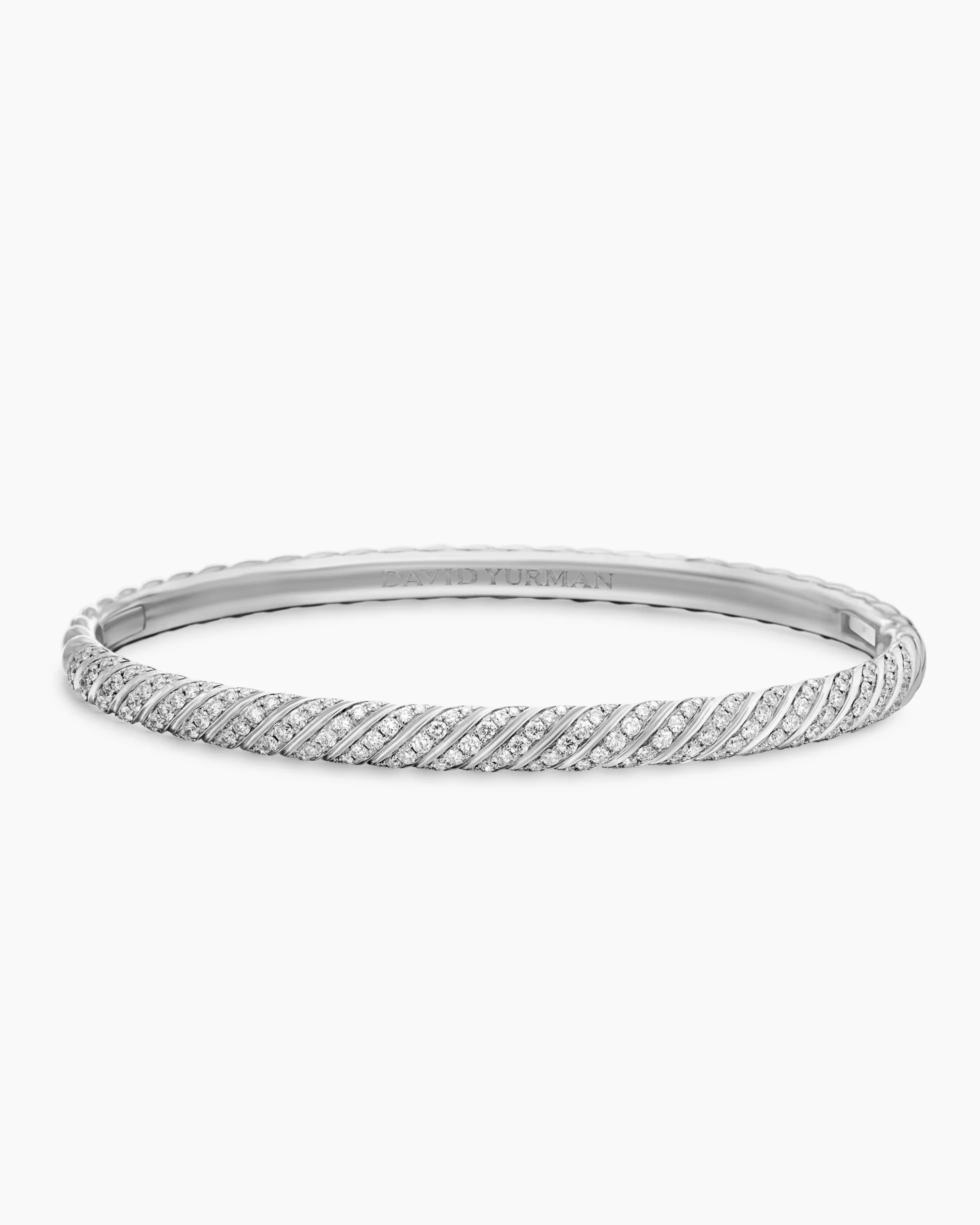 Sculpted Cable Bangle Bracelet 18K White Gold with Diamonds, 4.6mm