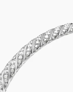 Sculpted Cable Bangle Bracelet 18K White Gold with Diamonds, 4.6mm