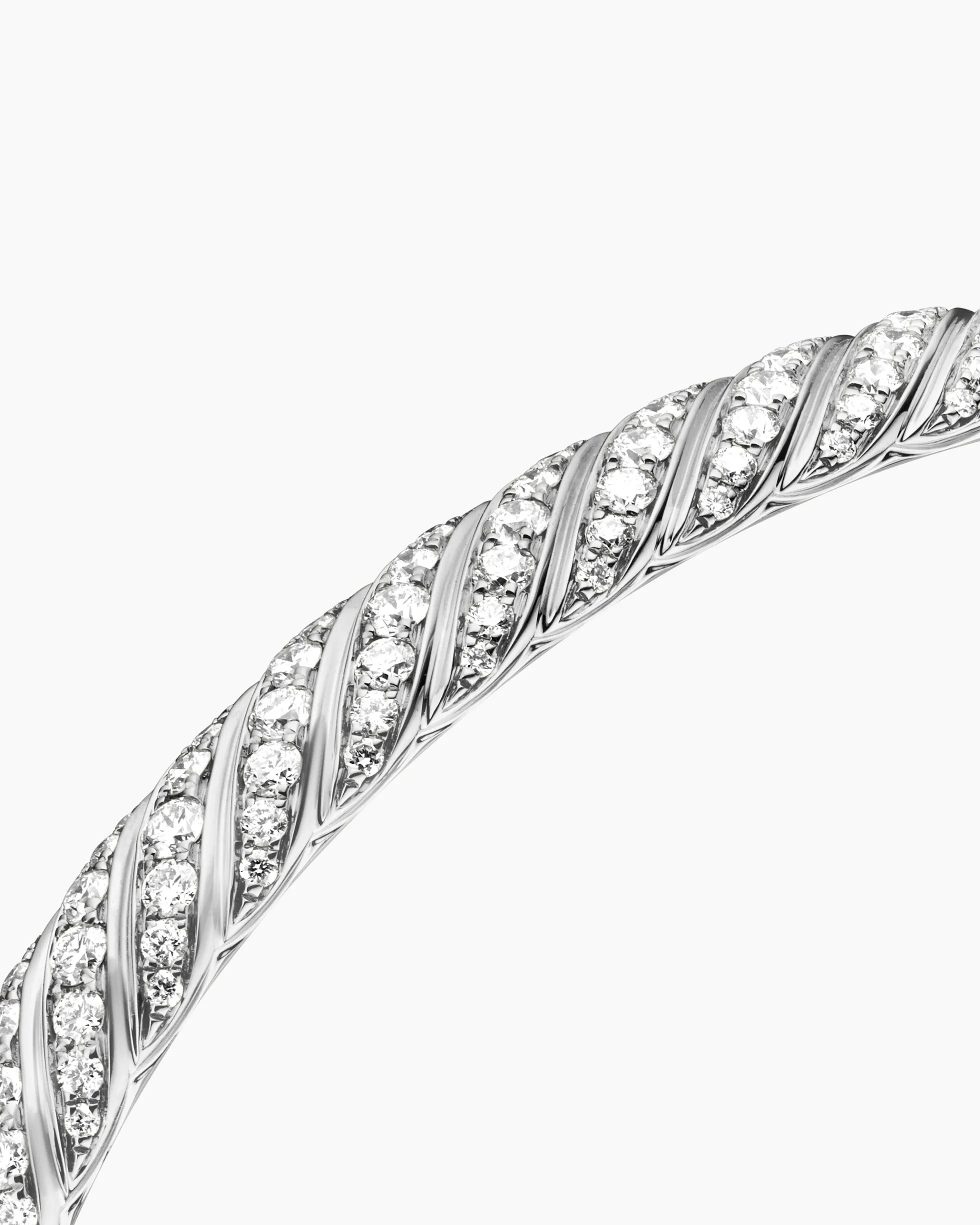 Sculpted Cable Bangle Bracelet 18K White Gold with Diamonds, 4.6mm