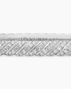 Sculpted Cable Bangle Bracelet 18K White Gold with Diamonds, 4.6mm