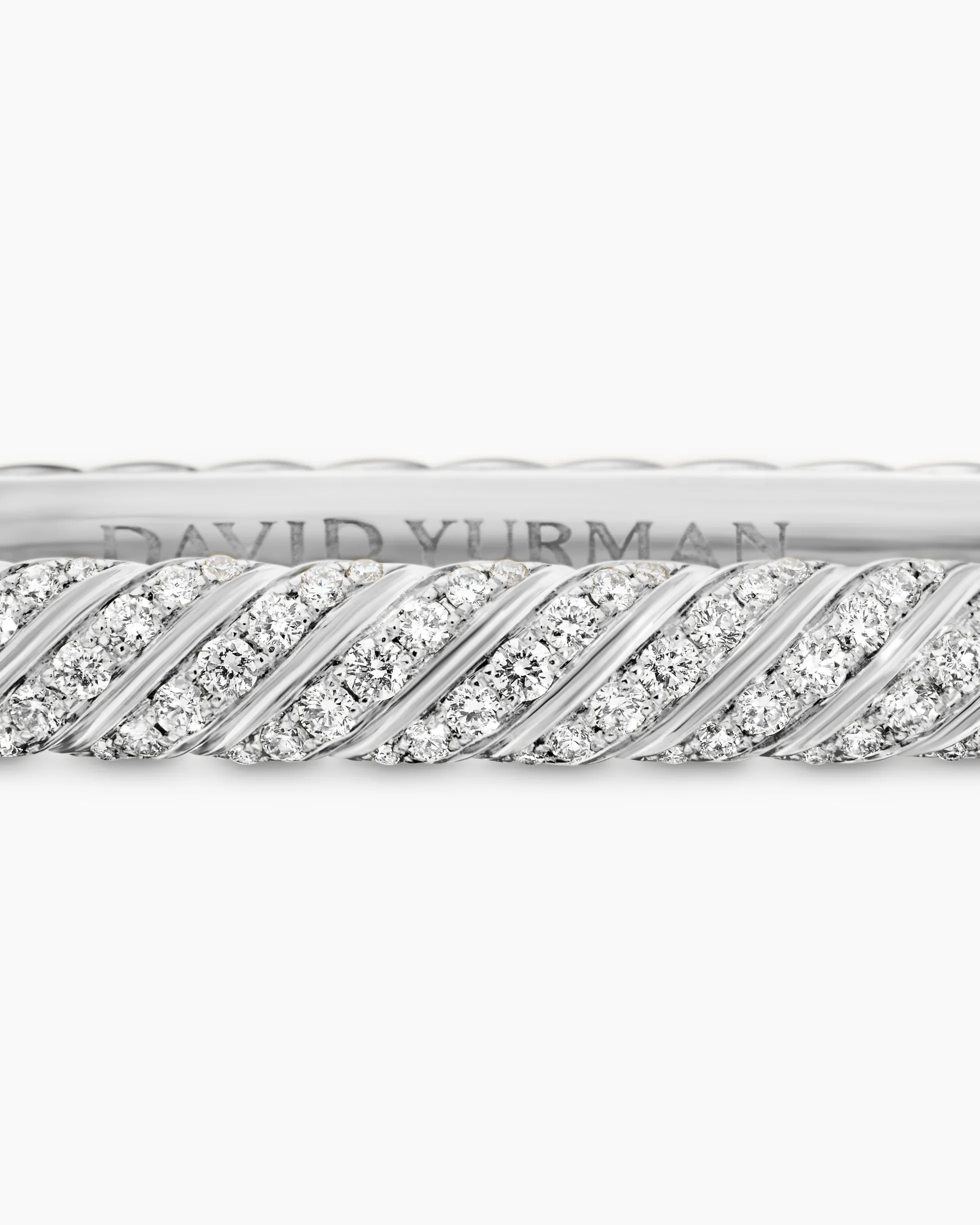 Sculpted Cable Bangle Bracelet 18K White Gold with Diamonds, 4.6mm