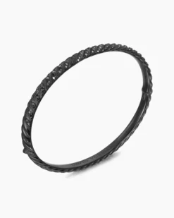 Sculpted Cable Bangle Bracelet Black Titanium with Black Diamonds, 4.6mm