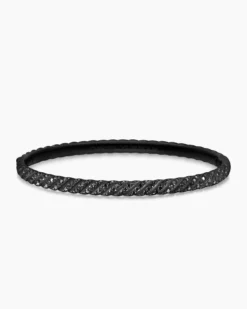 Sculpted Cable Bangle Bracelet Black Titanium with Black Diamonds, 4.6mm