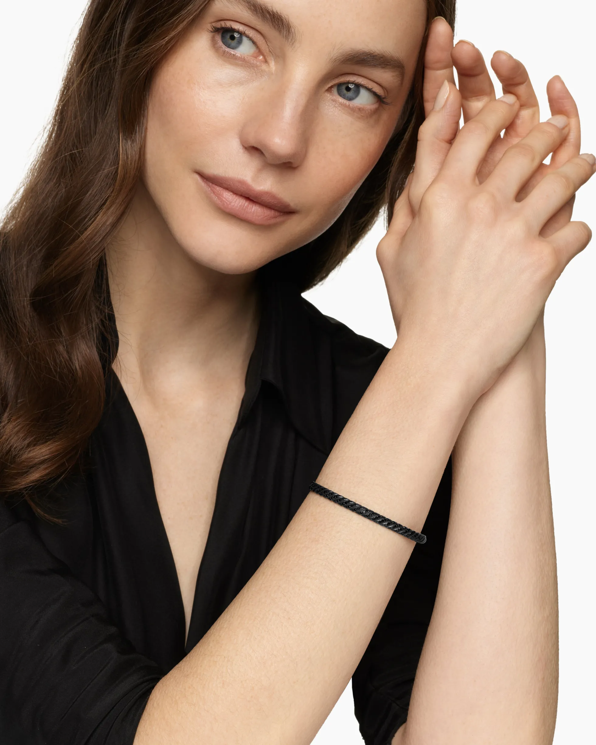 Sculpted Cable Bangle Bracelet Black Titanium with Black Diamonds, 4.6mm